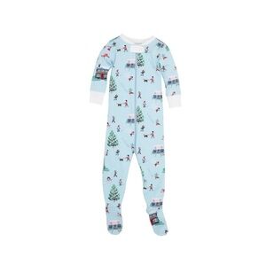 Holiday-Themed Blue Kids Footie Pajamas
